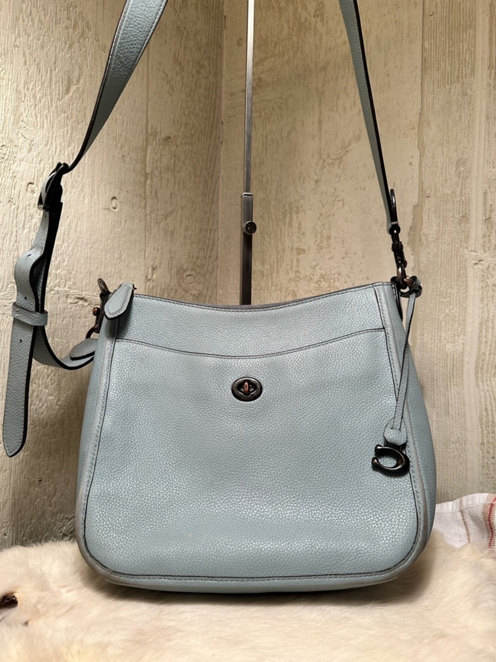Coach Light Blue Pebbled Leather Shoulder Bag- REHAB